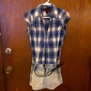 Flannel, jean skirt one piece